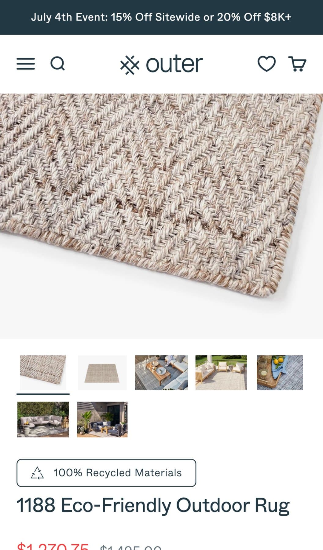 Outer’s Product page: the gallery screen, captured 3 July 2026. Pins: 5, Good.