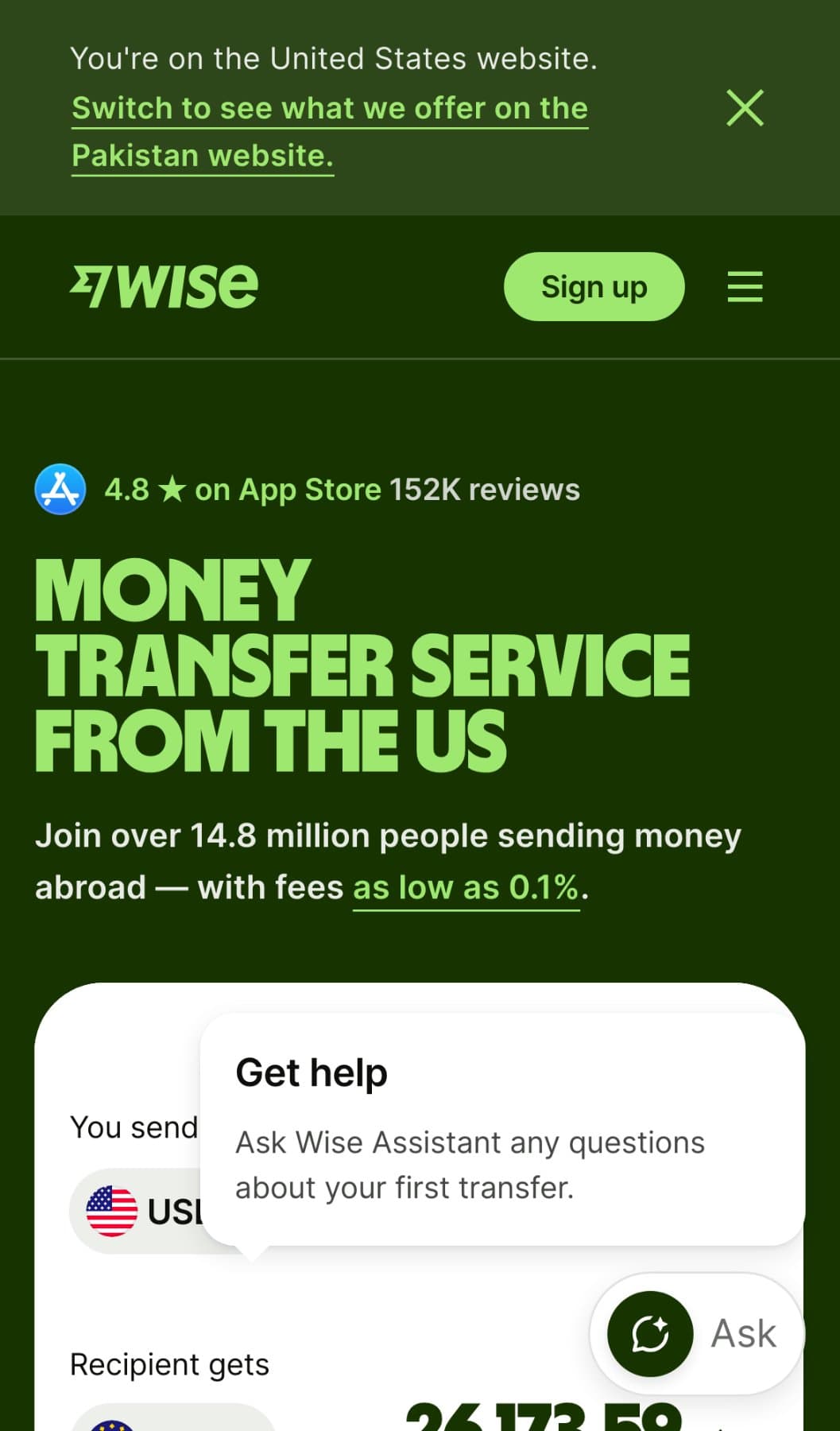 Wise’s Send money: arrival screen, captured 3 July 2026. Pins: 1, Bad; 2, Bad.